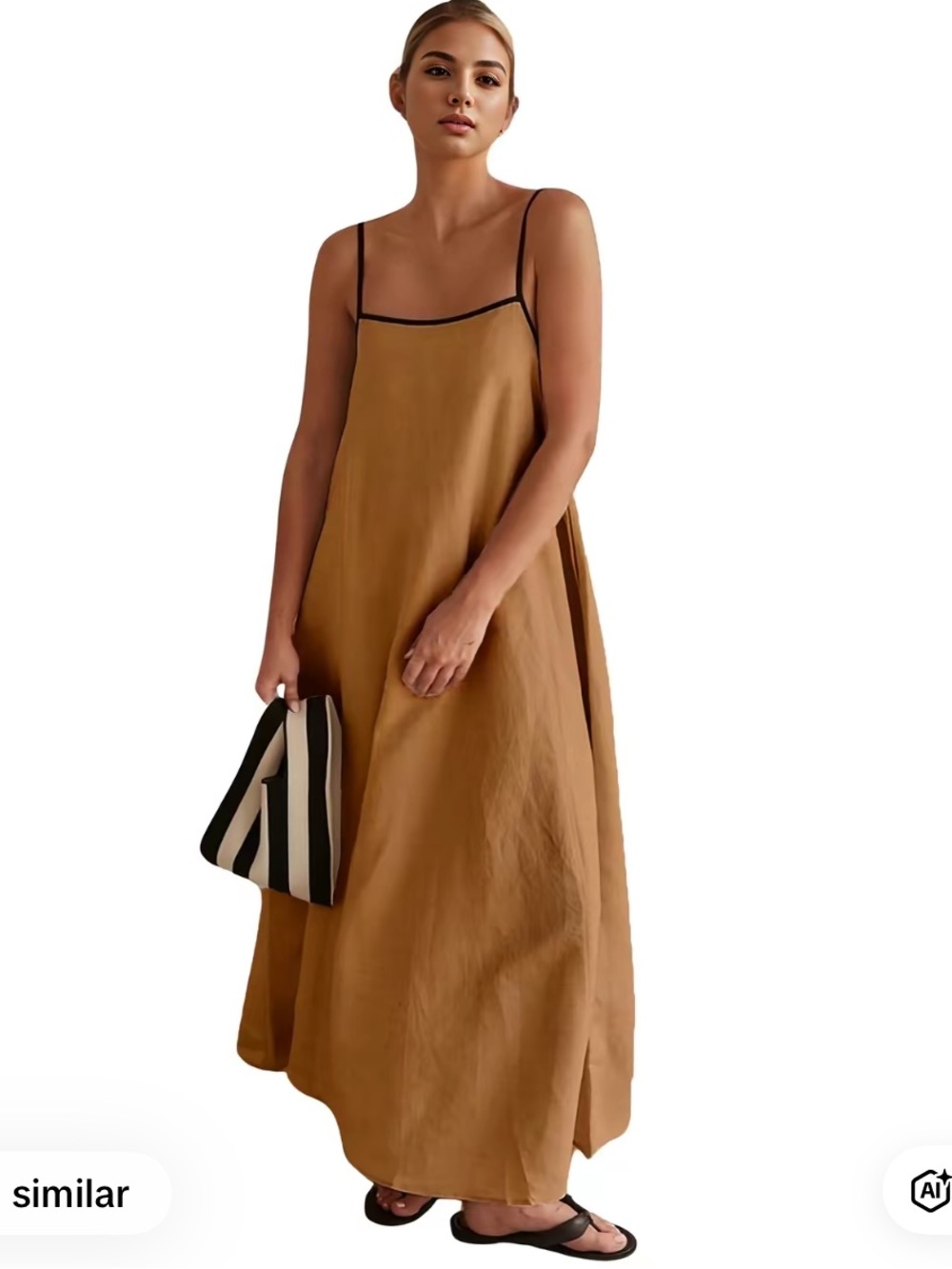 Cotton & Linen Maxi Dress. Light brown. Size Small. NWT.